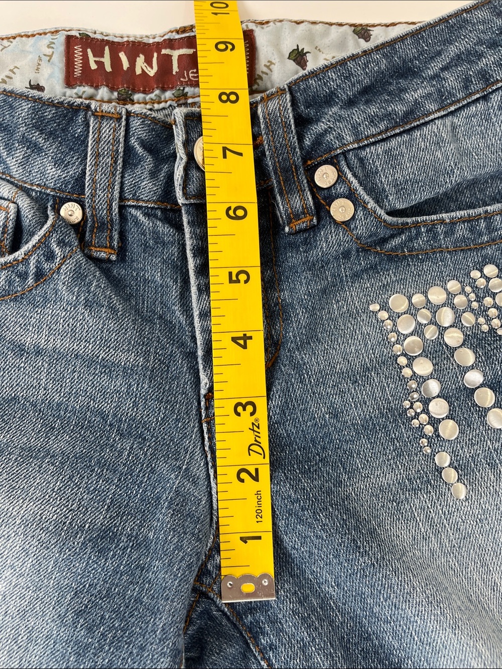 Hint Women's Blue Embellished Wide-Leg Jeans Sz 0 - Picture 10 of 10
